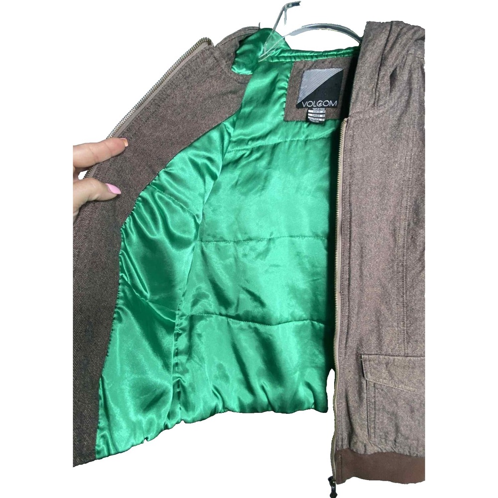 Volcom womens‎ size Medium Brown Dreamstate Bomber Hooded Jacket pockets lined - Picture 7 of 12